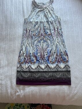 White House Black Market White and Purple Paisley Mini Dress